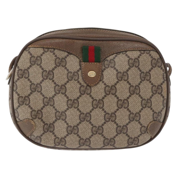 GUCCI GG Supreme Web Sherry Line Bag PVC Beige Gold 89 02 066 Auth 172511