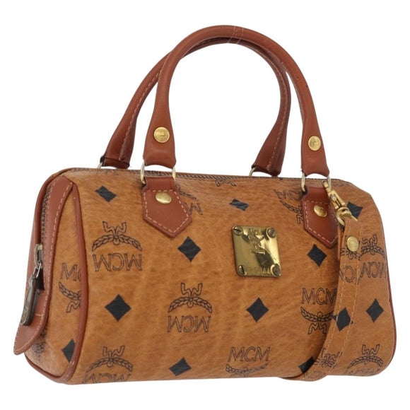 MCM Logogram Vicetos Mini Boston Bag PVC 2way Brown Gold Auth 172512A