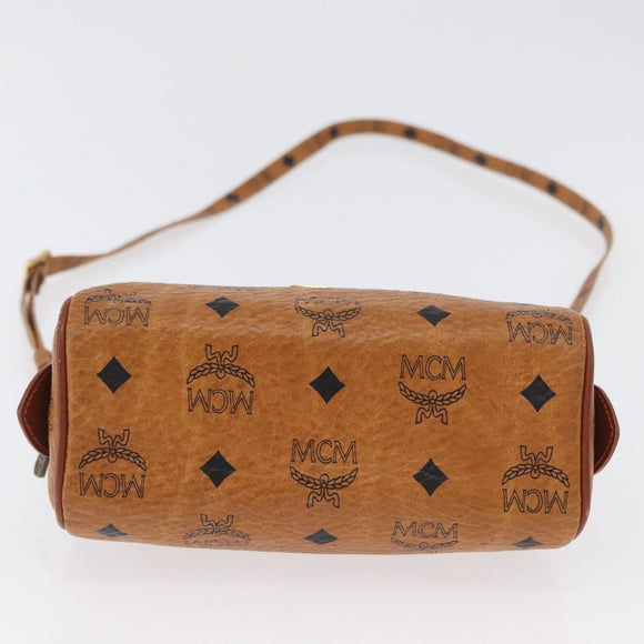 MCM Logogram Vicetos Mini Boston Bag PVC 2way Brown Gold Auth 172512A