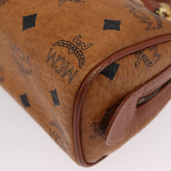 MCM Logogram Vicetos Mini Boston Bag PVC 2way Brown Gold Auth 172512A
