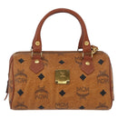 MCM Logogram Vicetos Mini Boston Bag PVC 2way Brown Gold Auth 172512A-13
