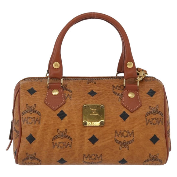 MCM Logogram Vicetos Mini Boston Bag PVC 2way Brown Gold Auth 172512A