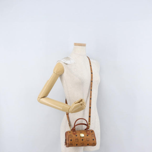 MCM Logogram Vicetos Mini Boston Bag PVC 2way Brown Gold Auth 172512A