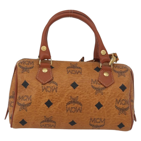 MCM Logogram Vicetos Mini Boston Bag PVC 2way Brown Gold Auth 172512A