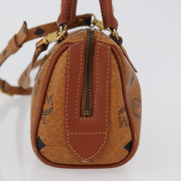 MCM Logogram Vicetos Mini Boston Bag PVC 2way Brown Gold Auth 172512A