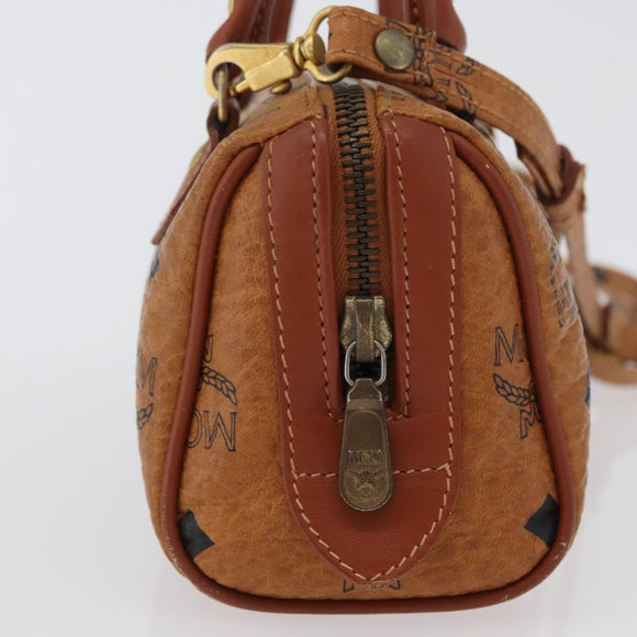 MCM Logogram Vicetos Mini Boston Bag PVC 2way Brown Gold Auth 172512A