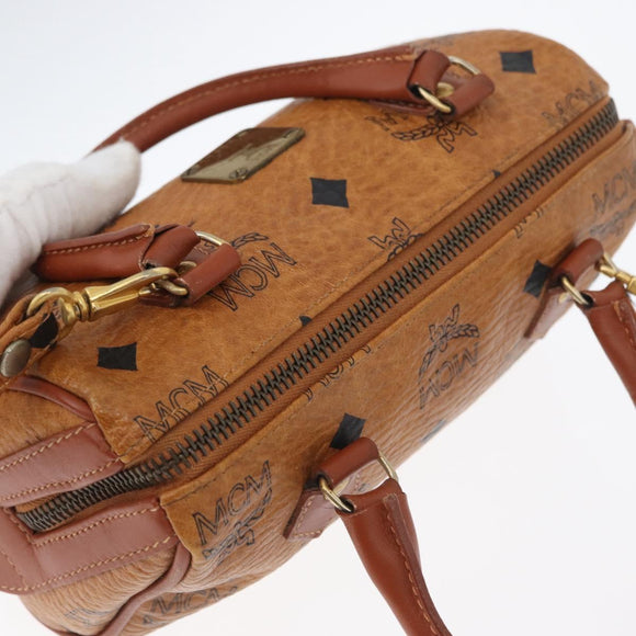 MCM Logogram Vicetos Mini Boston Bag PVC 2way Brown Gold Auth 172512A
