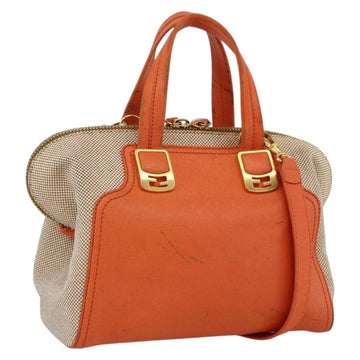 FENDI Chameleon Hand Bag Canvas Leather 2way Orange Gold Auth 172513