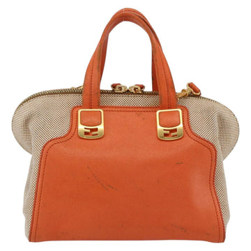 FENDI Chameleon Hand Bag Canvas Leather 2way Orange Gold Auth 172513 - 0