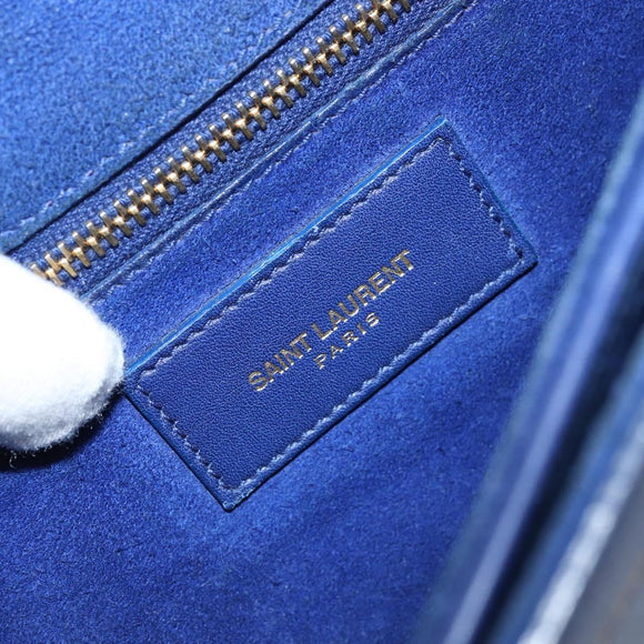 SAINT LAURENT Y Line Shoulder Bag Leather Blue Gold 311214 Auth 172514V