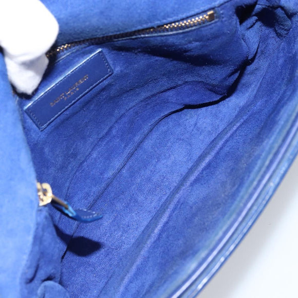 SAINT LAURENT Y Line Shoulder Bag Leather Blue Gold 311214 Auth 172514V