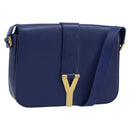 SAINT LAURENT Y Line Shoulder Bag Leather Blue Gold 311214 Auth 172514V-1