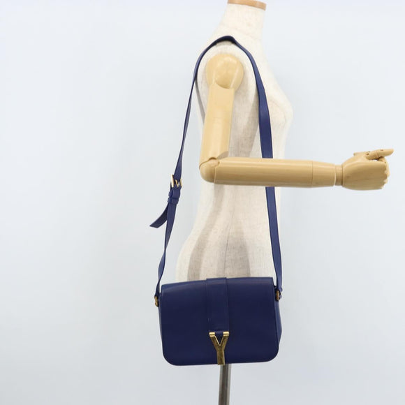 SAINT LAURENT Y Line Shoulder Bag Leather Blue Gold 311214 Auth 172514V
