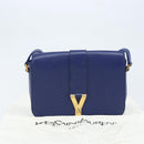 SAINT LAURENT Y Line Shoulder Bag Leather Blue Gold 311214 Auth 172514V-12