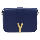 SAINT LAURENT Y Line Shoulder Bag Leather Blue Gold 311214 Auth 172514V-13