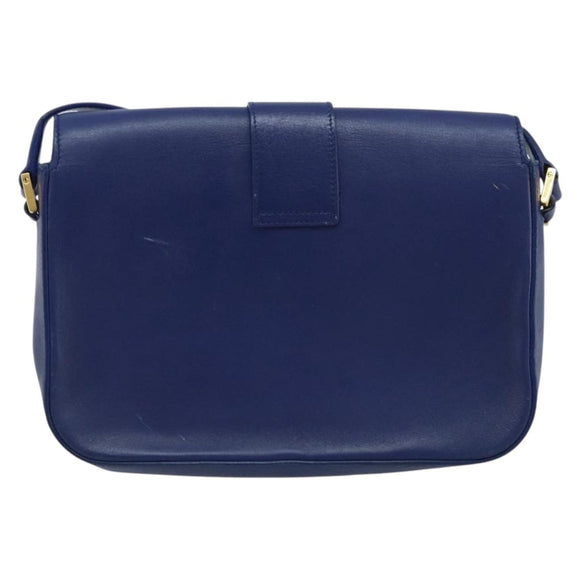 SAINT LAURENT Y Line Shoulder Bag Leather Blue Gold 311214 Auth 172514V