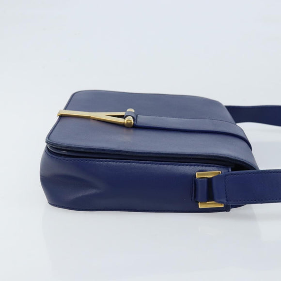 SAINT LAURENT Y Line Shoulder Bag Leather Blue Gold 311214 Auth 172514V