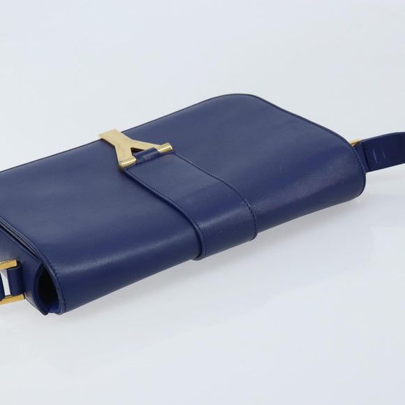SAINT LAURENT Y Line Shoulder Bag Leather Blue Gold 311214 Auth 172514V