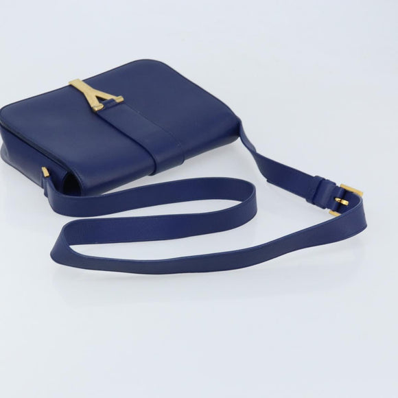 SAINT LAURENT Y Line Shoulder Bag Leather Blue Gold 311214 Auth 172514V