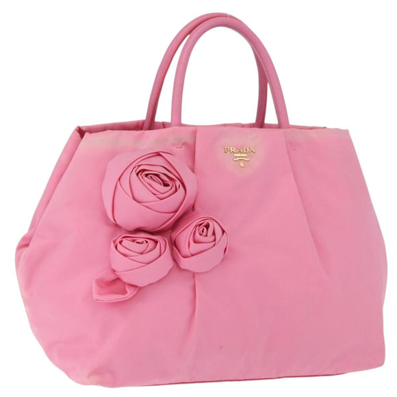 PRADA Hand Bag Nylon Pink Gold Auth 172515A
