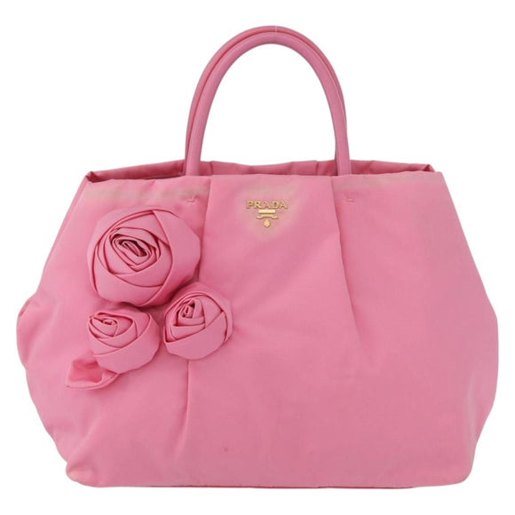 PRADA Hand Bag Nylon Pink Gold Auth 172515A