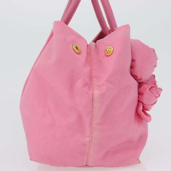 PRADA Hand Bag Nylon Pink Gold Auth 172515A