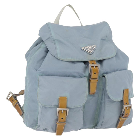 PRADA Backpack Nylon Light Blue Silver Auth 172516
