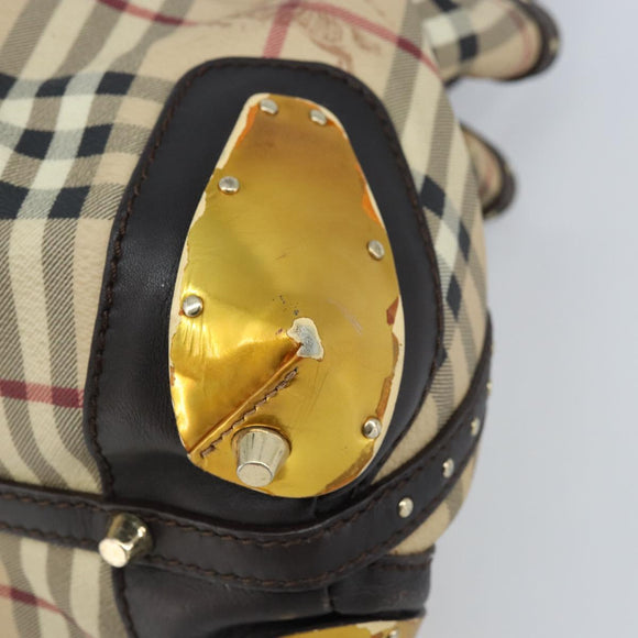 BURBERRY Nova Check Hand Bag PVC Beige Gold Auth 172518