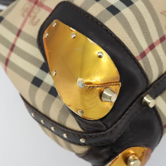BURBERRY Nova Check Hand Bag PVC Beige Gold Auth 172518