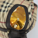 BURBERRY Nova Check Hand Bag PVC Beige Gold Auth 172518-12