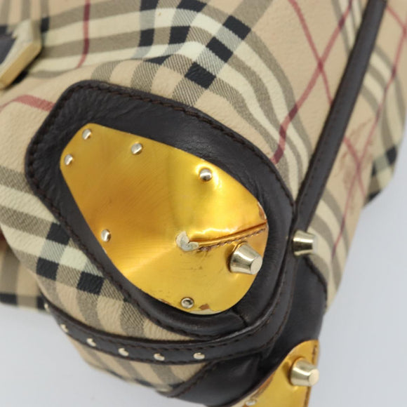 BURBERRY Nova Check Hand Bag PVC Beige Gold Auth 172518