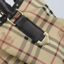 BURBERRY Nova Check Hand Bag PVC Beige Gold Auth 172518-14