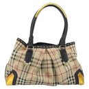 BURBERRY Nova Check Hand Bag PVC Beige Gold Auth 172518-2