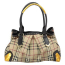 BURBERRY Nova Check Hand Bag PVC Beige Gold Auth 172518-3