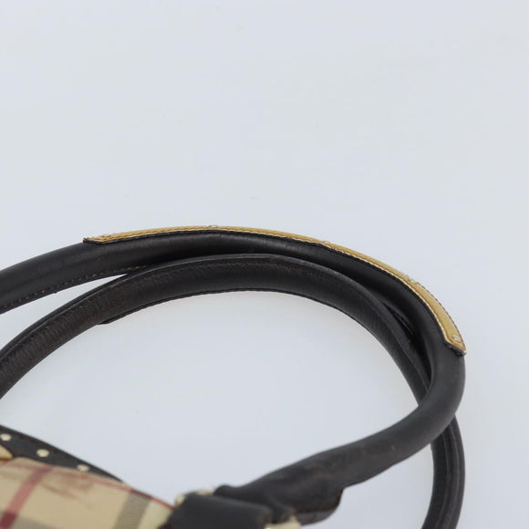 BURBERRY Nova Check Hand Bag PVC Beige Gold Auth 172518