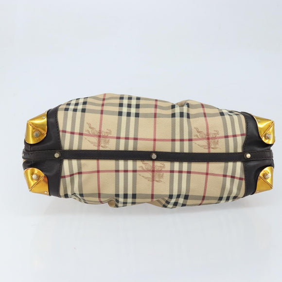 BURBERRY Nova Check Hand Bag PVC Beige Gold Auth 172518