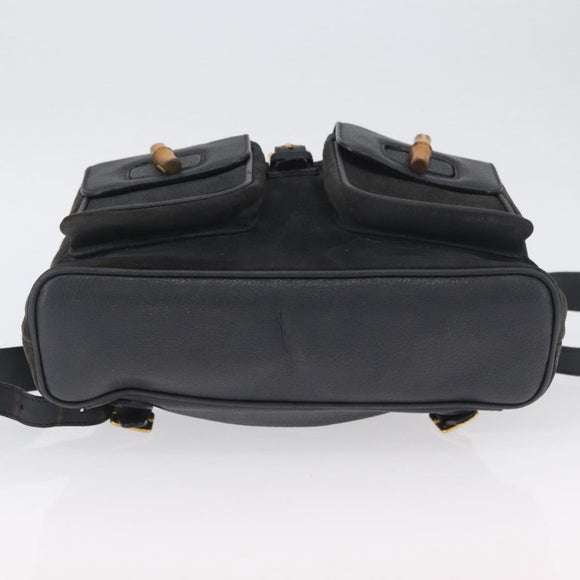 GUCCI Bamboo Backpack Suede Leather Black Gold 003 2058 0016 Auth 172522