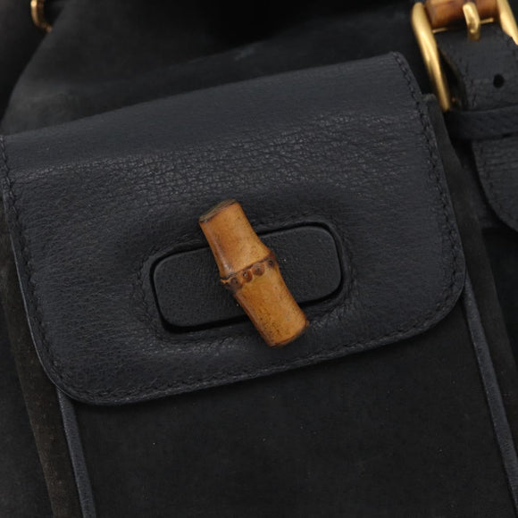 GUCCI Bamboo Backpack Suede Leather Black Gold 003 2058 0016 Auth 172522