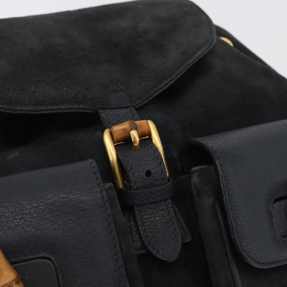 GUCCI Bamboo Backpack Suede Leather Black Gold 003 2058 0016 Auth 172522