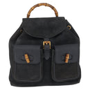 GUCCI Bamboo Backpack Suede Leather Black Gold 003 2058 0016 Auth 172522-2