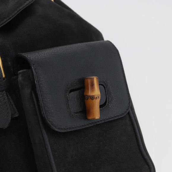 GUCCI Bamboo Backpack Suede Leather Black Gold 003 2058 0016 Auth 172522