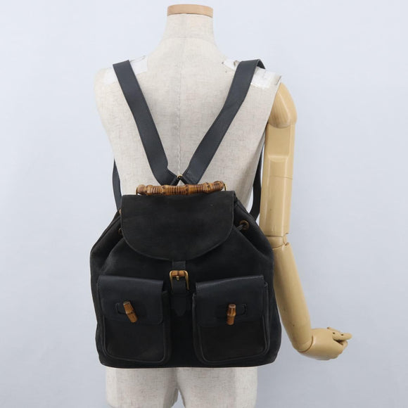 GUCCI Bamboo Backpack Suede Leather Black Gold 003 2058 0016 Auth 172522