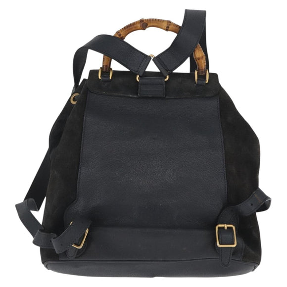 GUCCI Bamboo Backpack Suede Leather Black Gold 003 2058 0016 Auth 172522