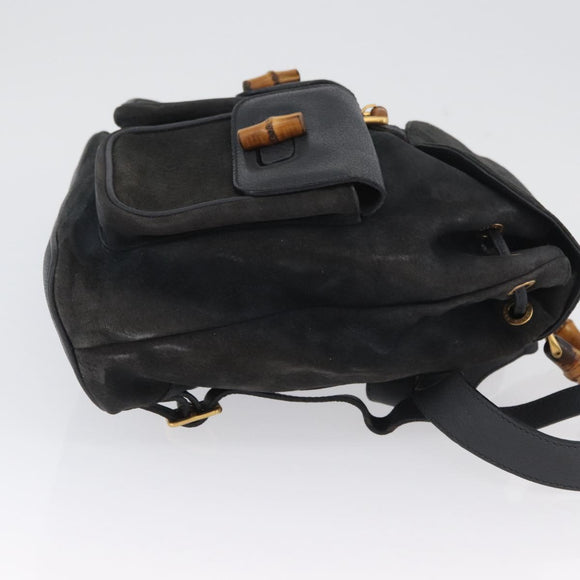 GUCCI Bamboo Backpack Suede Leather Black Gold 003 2058 0016 Auth 172522