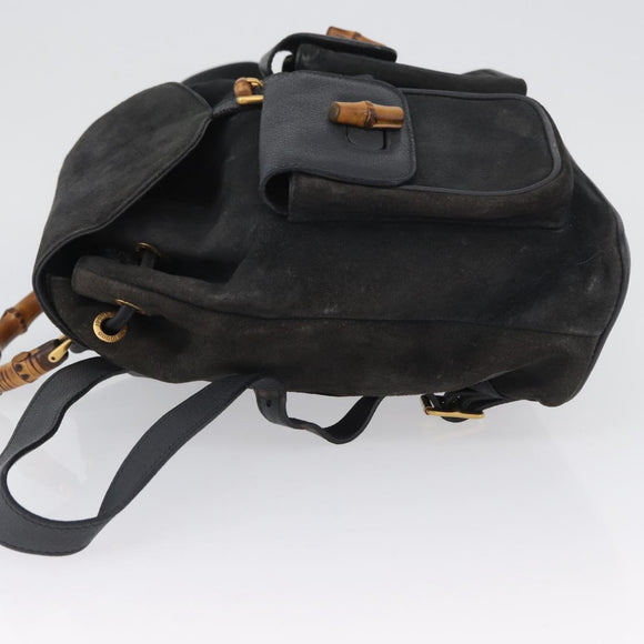 GUCCI Bamboo Backpack Suede Leather Black Gold 003 2058 0016 Auth 172522