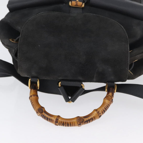 GUCCI Bamboo Backpack Suede Leather Black Gold 003 2058 0016 Auth 172522
