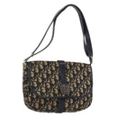 Christian Dior Trotter Canvas Shoulder Bag Navy Gold Auth 172525-1