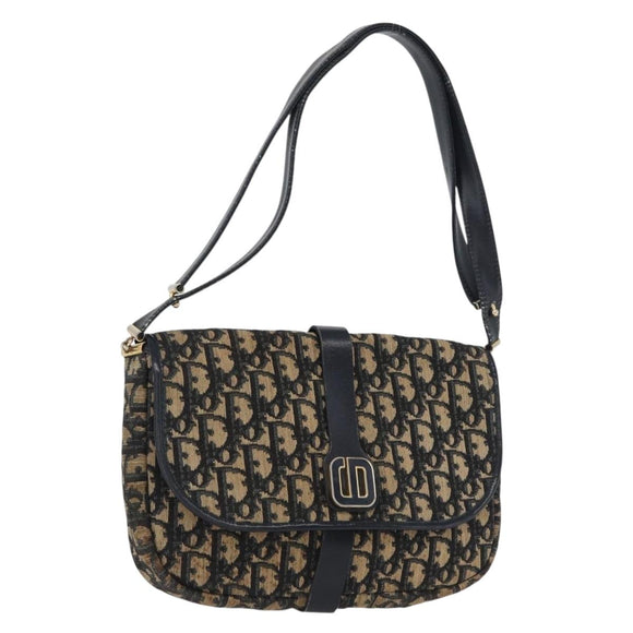 Christian Dior Trotter Canvas Shoulder Bag Navy Gold Auth 172525