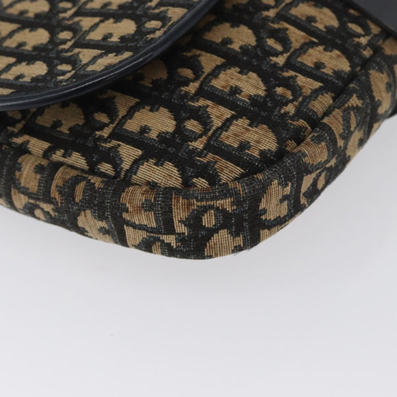 Christian Dior Trotter Canvas Shoulder Bag Navy Gold Auth 172525