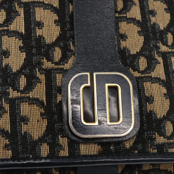 Christian Dior Trotter Canvas Shoulder Bag Navy Gold Auth 172525